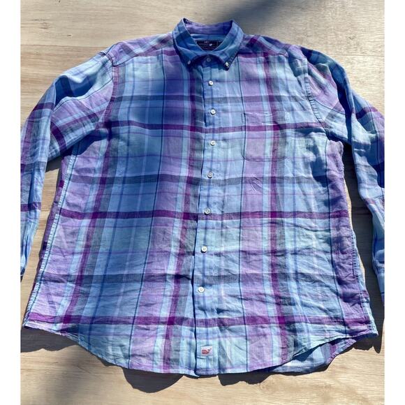 Vineyard Vines Shirt Linen Classic Fit Murray Button Down Men's Pink Blue Sz. XL - Picture 2 of 6